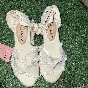 Serra Beige Canvas Tie-Up Sandals